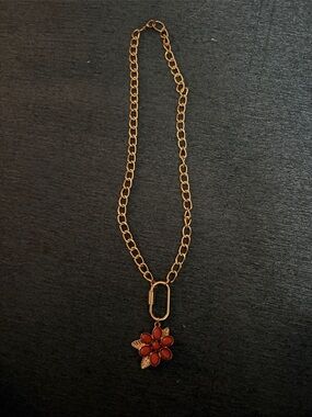 Hand-Crafted Gold Chain Necklace with Coral Flower Pendant